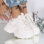 Γυναικεία αθλητικά παπούτσια με πλατφόρμα 3SJN58 Λευκό | Mei