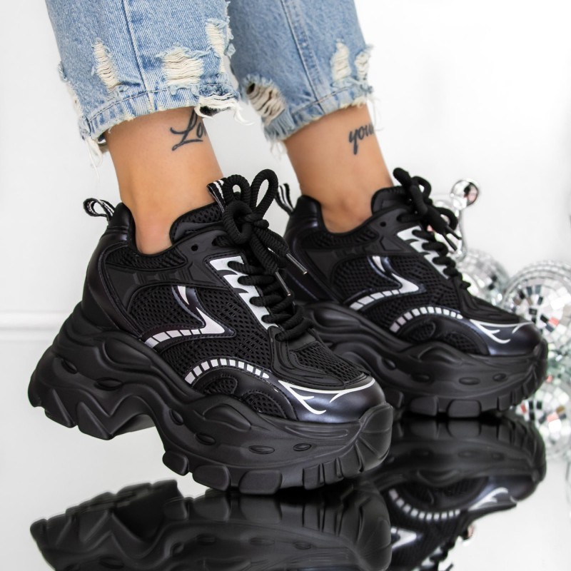 Γυναικεία αθλητικά παπούτσια με πλατφόρμα 3SJN60 Μαύρο | Mei