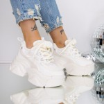 Γυναικεία αθλητικά παπούτσια με πλατφόρμα 3SJN61 Μπεζ-Λευκό | Mei