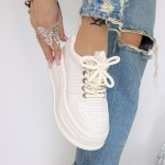 Γυναικεία αθλητικά παπούτσια με πλατφόρμα 3SJN65 Μπεζ-Λευκό | Mei