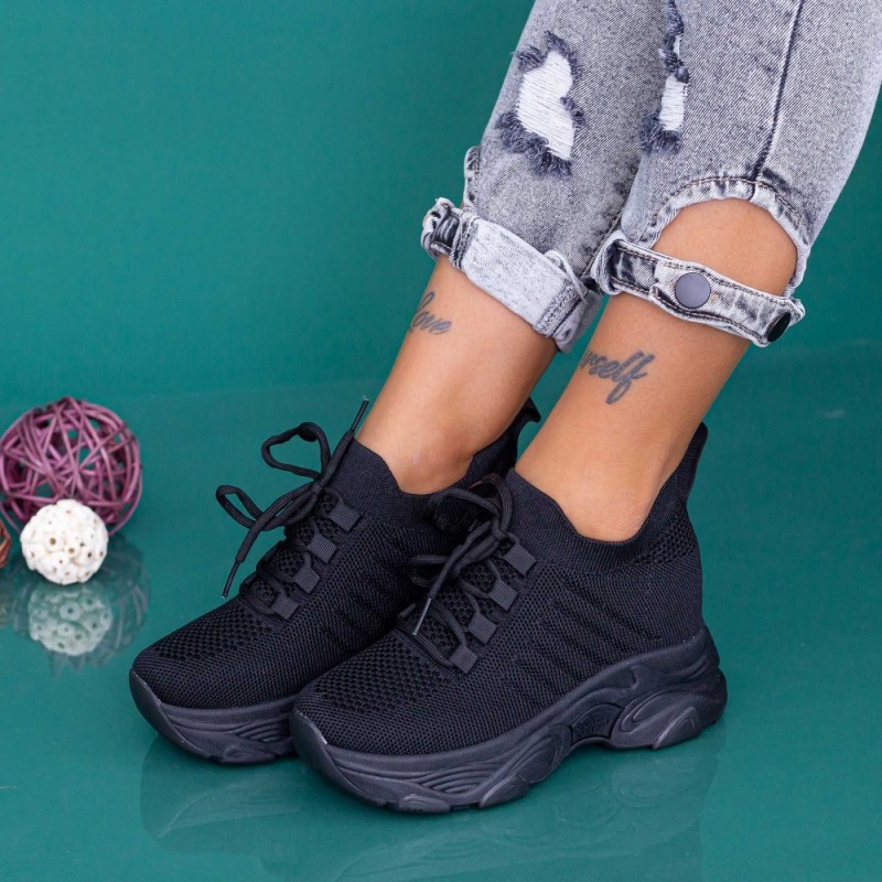 Γυναικεία αθλητικά παπούτσια με πλατφόρμα KDN18A Μαύρο (P15) Mei